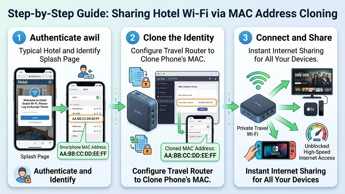 How to Bypass Hotel Captive Portals with MAC Address Cloning on Travel Routers