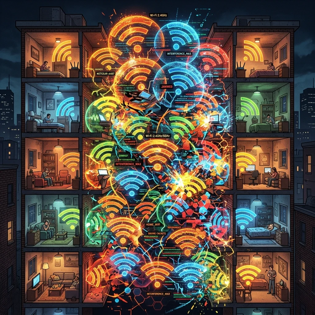 Why Apartment WiFi Is Slower Than Suburban WiFi: The Neighbor Interference Problem