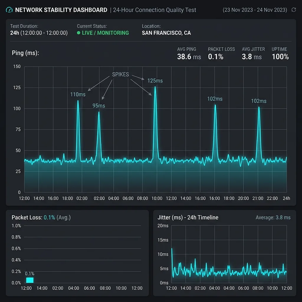 Internet Stability Test: Jitter & Packet Loss